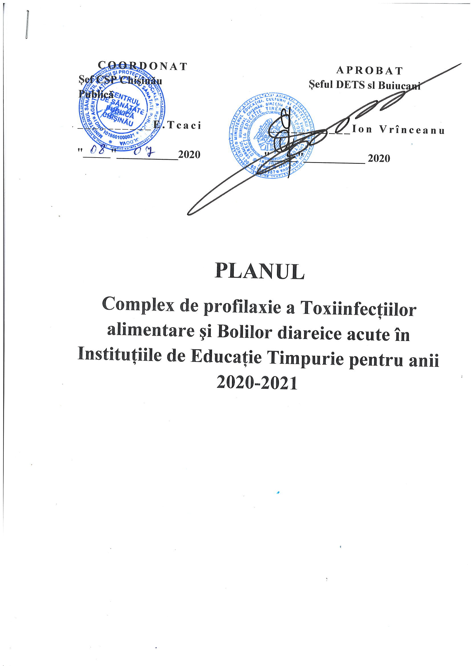 Planul complex de profilaxie a toxiinfecțiilor alimentare pentru anii 2020-2021